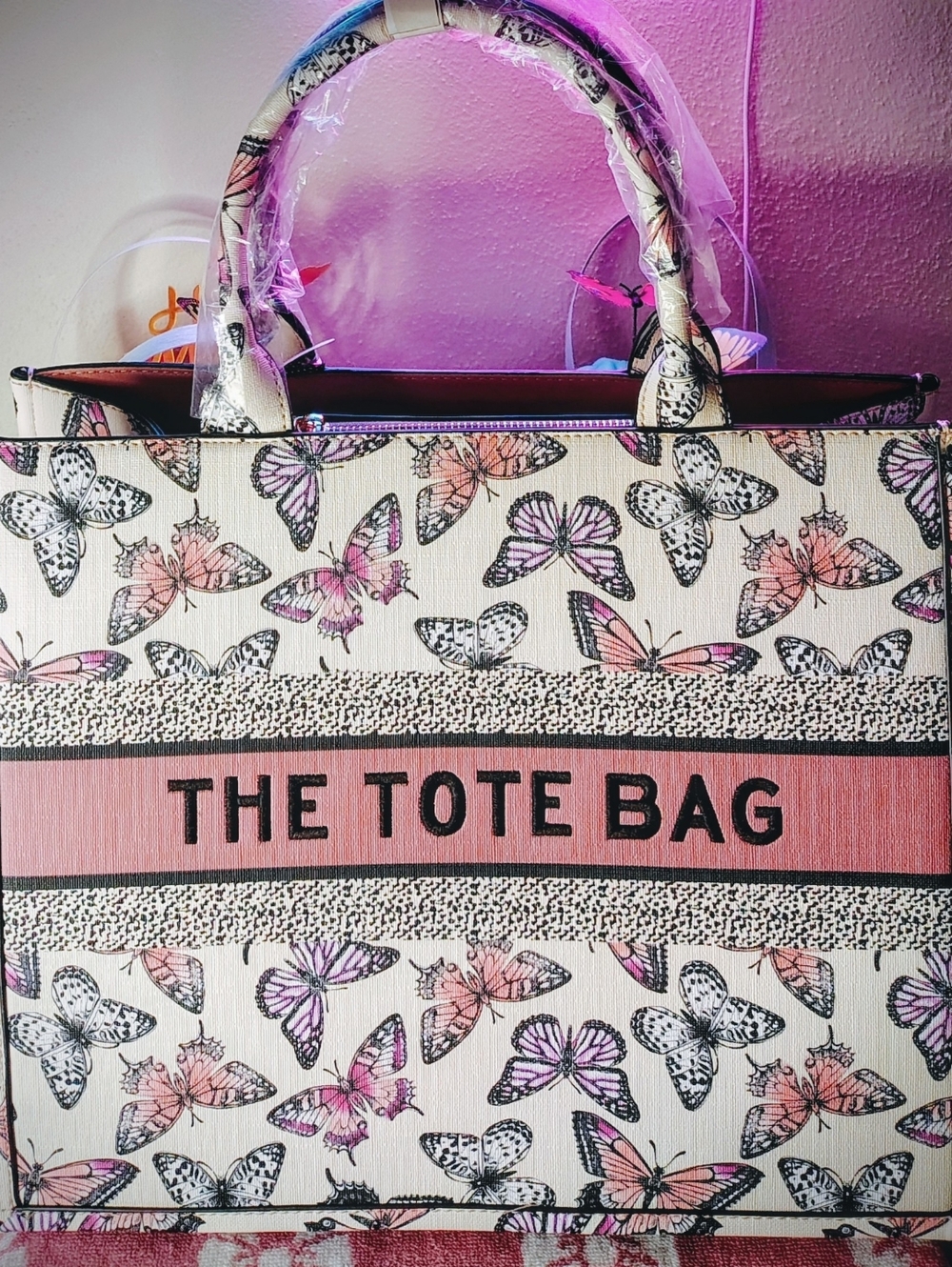 The Tote Bag Women's Pink Butterfly Print Tote